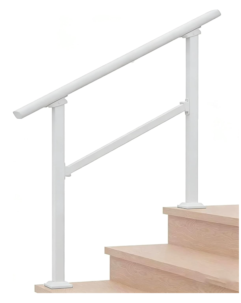 Hand Rails for Outdoor Steps，Stair Handrail & Indoor Stair Railing Kit，Railings for Outdoor Steps for Fence & Outdoor Steps (1, White-Straight, 3 Step)