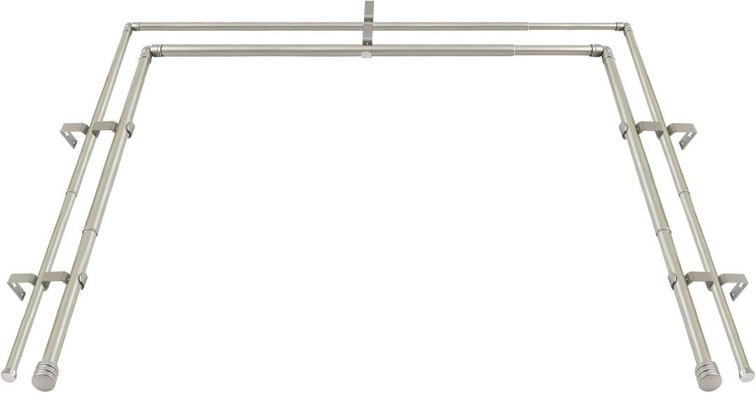 Double Bay Window Curtain Rods 36 to 72 Inches(Center Rod), Silver