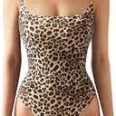 SUUKSESS Women Sexy Square Neck Thong Bodysuit Backless Cami Bodysuit Top (Large, 01 Leopard)