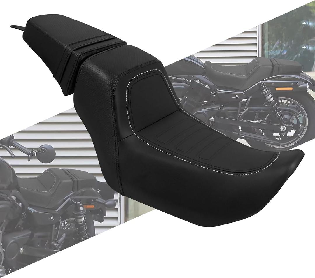 Motorcycle Front Driver Rider Seat Rear Passenger Pillion Seat Cushion Leather One-Piece Seat Fit For Harley Nightster RH975 RH975S 2022-up (Black)