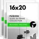 Americanflat 16x20 Picture Frame with Polished Front Cover - Set of 3 - Slide-In Photo Frame with Buildable Molding - Fusion Collection - Picture Frames for Wall Display - White