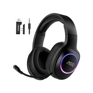 AOC Wireless Gaming Headset Compatible with PS5/4, Nintendo Switch, PC, Bluetooth 5.4 & 2.4GHz Gaming Headphones with Noise Canceling Mic, RGB, Type-C, 20ms Latency, 45H, 7.1 Virtual Surround- Black