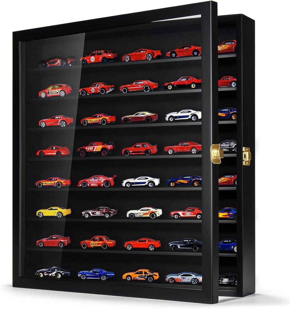 TJ.MOREE Model Car Display Case 1/64 Scale Diecast Wall-Mounted for Mini Toys and Small Wheels, Black (Medium-8Tier)