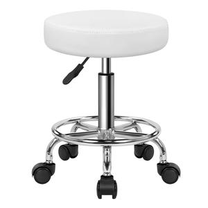 KKTONER PU Leather Round Rolling Stool with Foot Rest Swivel Height Adjustable Stool Spa Drafting Salon Tattoo Work Office Massage Task Chair White Small (White)