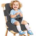 YONTINY Toddler Booster Seat for Kitchen Chair with Removable Backrest & Adjustable Straps, PU Portable Waterproof & Non-Slip Booster Seat for Dining Table, Travel Child Eating Cushion - Dark Grey