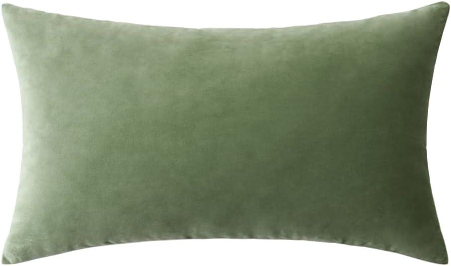 MIULEE Velvet Pillow Cover Soft Luxury Decorative Throw Pillow Cover Single Rectangle Cushion Case for Spring Couch Sofa Bedroom Car Decor,12x20 Inch Sage Green