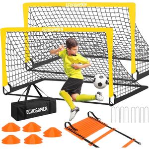 Kids Soccer Goals for Backyard, 2 of 6 x 4 ft Kids Soccer Goal Set Soccer Net with 10 Soccer Cones, Agility Ladder & Carry Bag, Portable Soccer Training Equipment (Yellow)