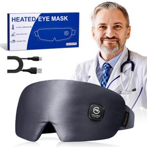 Heated Eye Mask Warm Compress: Silk Cordless Heating Pad for Dry Eyes - Rechargeable Moist Heat Masks for Stye Treament Headache Sinus Pressure Relief - Washable Elective Hot Warmer (Gray)