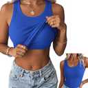 Zeagoo Sleeveless Ribbed Built in Bra Tops for Women Trendy Summer Royal Blue Fitted Racerback Padded Tank Top.L