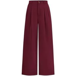 KIRUNDO Wide Leg Dress Pants for Women High Waisted Office Work Trousers Business Casual Slacks Button Flowy Palazzo Pant S