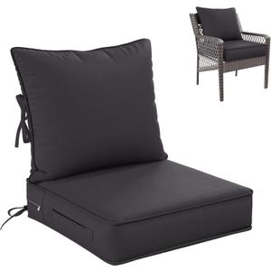 Premium Outdoor Seat Cushion Chair Cushions for Patio Furniture 19 L X 19 W X 4 H Waterproof & Fade Resistant Deep Seat and Backrest Cushion Set with Removable Covers for Chair, Sofa (Grey)