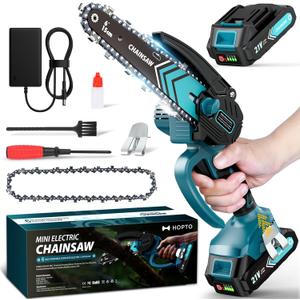Mini Chainsaw- 6 Inch Electric Mini Chain Saw Cordless Battery Powered One-Hand Tree Trimming Saw, Portable Gardening Gadgets for Men, Unique Birthday Gifts (Blue)