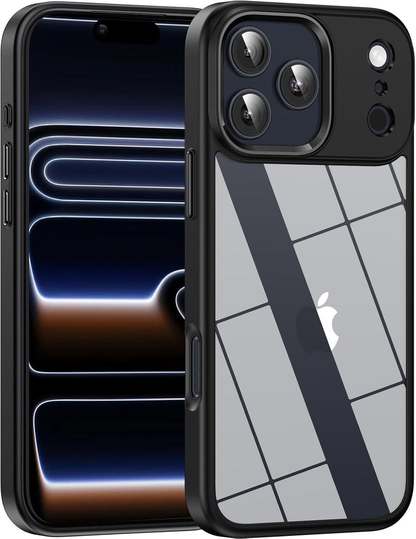 for iPhone 17 Pro Max case,Crystal Clear Hard PC Back +Soft TPU Frame Shockproof Military-Drop Protection,Classic Hybrid Case for iPhone 17 Pro Max-6.9"(Black)