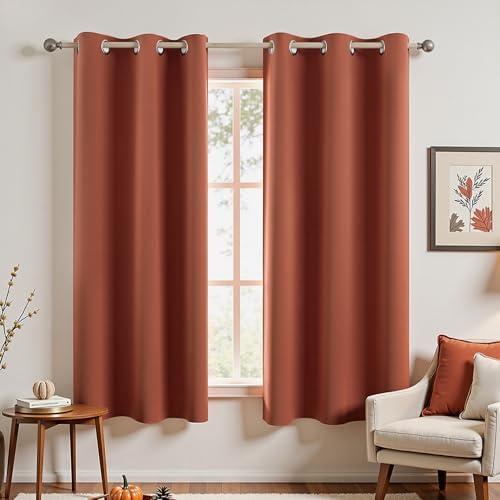 KOUFALL Burnt Orange Grommet Top Curtains for Kitchen Window 45 Inch * 34 Inch Length Set of 2 Panels Colorful Fabric Short Blackout Fall Curtains for Bedroom Decorations Home Decor Bathroom Small Window