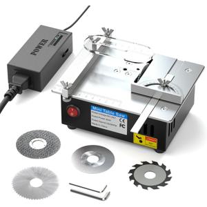 96W Precise Mini Table Saw, Adjustable Cut Depth and Angle, 4 Blades, 7-Level Speed Adjustable, for DIY Woodworking Metal Plastic Cutting