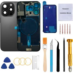 Rear Back Glass Replacement for iPhone 16 Pro 6.3-inches with Reparing Tool Kit and All Necessary Parts (Black Titanium)