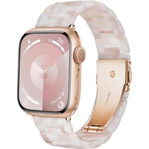 Vamyzji Compatible with Apple Watch Band 41mm 40mm 38mm 42mm 44mm 45mm 46mm 49mm, Light Fashion Resin Tortoise iwatch Band Women for Apple Watch Series 10 Series 9 8 7 6 iWatch SE 5 4 3 2 1, Ultra 2 1 (Flower Pink for Rose Gold)