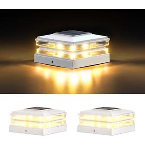 EXCMARK 2 Pack 4x4 Solar Post Cap Lights Outdoor Waterproof Fence Deck Post Lights with High-Brightness LEDs, Dual Light Modes Warm & Cool White. (Classic White,2)