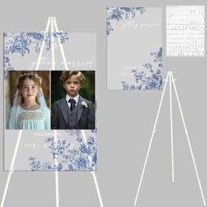 Novabright These Kids Are Getting Married with Adjustable Easel & DIY Stickers Blue Floral Wedding Welcome Sign, 15.8"x23.6" Acrylic Yard Sign for Rehearsal Dinner, Bridal Shower & Wedding Decor