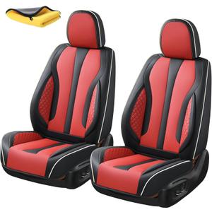 KEYOOG 2-Seater Car Seat Covers Full Set, Fit for Front Seats of Cars, Waterproof and Breathable Nappa Leather, Compatible with Airbags, Car Seat Protector Covers for Most Cars - Black Red