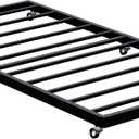Twin Trundle Bed Frame with Metal Slats, Roll-Out Design, Easy Assembly Steel Frame with Lockable Wheels, Noiseless Pull Out Bed for Bedroom, Living Room or Guest Room, Black