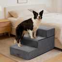 AODISMAN Dog Stairs for Large Dogs 18" H, Extra Wide Dog Steps for High Beds & Couches, 20" Wide Deep Steps, Non-Slip Dogs Ramp, 3-Step Pet Stairs, Grey