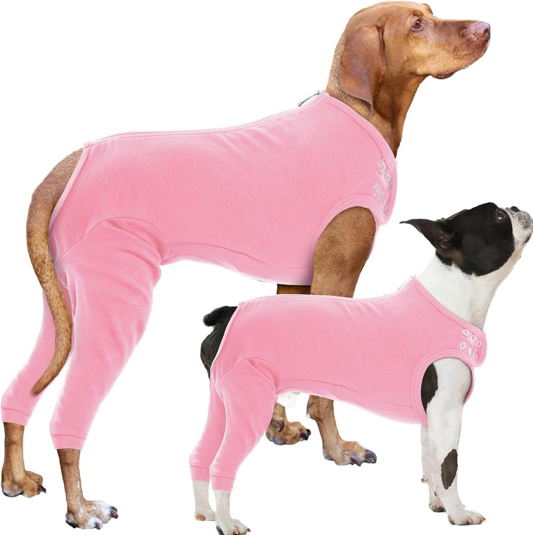 Nanaki Dog Wound Care Shirt, Dog Leg Sleeve To Stop Licking Rear Leg And Abdomen, Doggy Surgery Suit Female Spay,Doggy Onesie For Surgery Female Male, Pet Surgical Recovery Suit Pet Wound Heal Clothes (2XL(Back:22.4", Weight:37-72Ib), Pink)