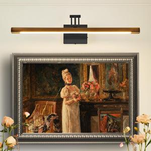 VitaLink LED Picture Light, 27.5" Hardwired Wooden Dimmable Wall Light with Adjustable Swing Arm Wall Pictures Artworks Paintings Display Lighting Bathroom Wall Lamp Vanity Light 5CCT