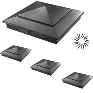 Pyramid Aluminum Post Caps for 4x4 Wood Posts (Actual 3.5" x 3.5"), Durable Powder-Coated Fence Post Caps for Deck, Patio, Fence, Weather-Resistant, Rust-Proof PC44, (4 Pack)