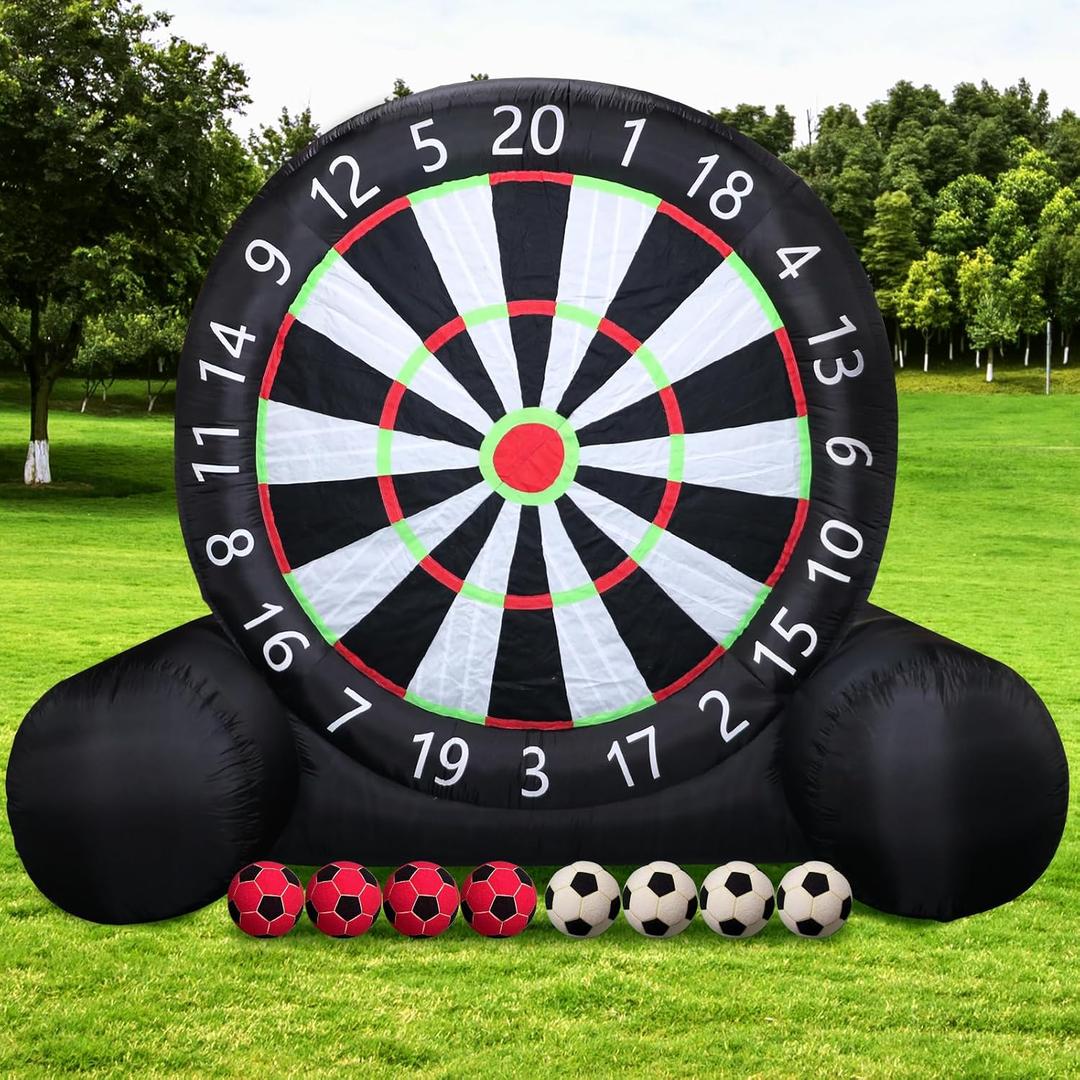 10FT Inflatable Soccer Board Game Set Outdoor & Indoor Large Soccer Dart Board with Air Blower, 8 Soccers & Stakes, Giant Kick Target for Family Parties and Yard Fun, 10FT x 12FT x 6.6FT