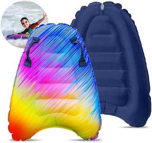 JAMBO Inflatable Surf Body Board with Handles, Boogie Board for Beach, Surfing Swimming Floating Surfboard Boards, Pool Floats Pool Beach Toy for Kids (Color Spiked Bodyboard) - 1 Pack