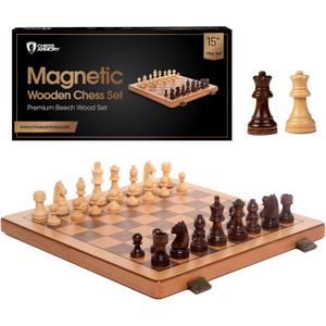 Chess Set Magnetic - Premium Wooden Board Game with a Portable Wood Case and Secure Storage for Pieces, Set for Adults (Beech Wood) - Chess Armory