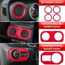 23PCS Full Set Interior Decoration Trim Kit for Jeep Wrangler JL JLU Gladiator JT 2018-2023 Steering Wheel Door Handle Air Conditioning Vent Cup Holder Reading Light Headlight Switch Gear Cover (Red)