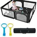 71" x 59" Extra Large Baby Playpen for Babies and Toddlers, Safe Activity Center with Soft Play Fence, Indoor Safety Yard, Easy to Assemble and Clean (Black)