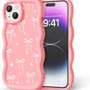 Compatible with iPhone 14 Plus Case for Women Girls, Curly Wavy Frame with Cute Pattern, Aesthetic Slim Soft Silicone TPU Bumper Shockproof Phone Case for iPhone 14 Plus - Bowknot Star