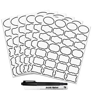 Kitchen Pantry Food Containers Clear Labels with Black Border, 138 Waterproof Removable Write-on Sticker Labels Tags to Organize Spice Jars Condiment Flour Sugar Canisters Storage Bins, Free 2 Markers