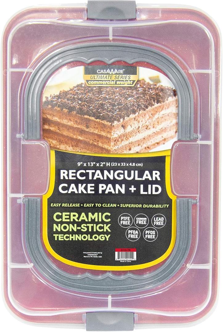 casaWare 9 x 13 x 2-inch Covered Rectangular Cake Pan with Wide Handles (Red Granite)