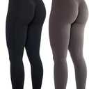 AUROLA Workout Leggings for Women Seamless Scrunch Tights Tummy Control Gym Fitness Girl Sport Active Yoga Pants (Small, Pack (Black+chestnut Brown))