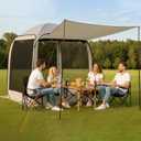 VEVOR Pop Up Screen House Tent, 6 x 6 ft, 4-6 Person Screen Gazebo with Extended Awning, Portable Screened in Canopy with Carry Bag, Netting Sides, for Patio, Backyard, and Outdoor Activities, Beige, 667.2 Ft