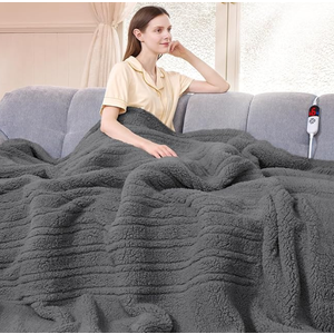 Electric Blanket Full Size 72"X84" Blue - Soft Double Sided Sherpa Heated Blanket Full Size with LED Display, 6 Heating Levels & 10 hrs Timer, Machine Washable & Fast Heating, Gray