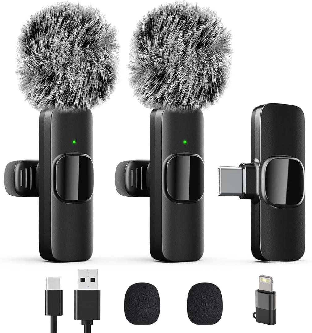 Professional Wireless Lavalier Lapel Microphone for iPhone, iPad, Mini Video Recording Mic for Interview Video Podcast Vlog YouTube & Livestream, Noise Reduction, Plug & Play, 2 Pack (Type-C port)