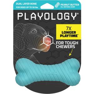 Playology Dog Toys | Dual Layer Bone Durable Chew Toy Bone for Dogs | Medium Peanut Butter Scented Toy - Easy to Clean and Made from Non Toxic Materials