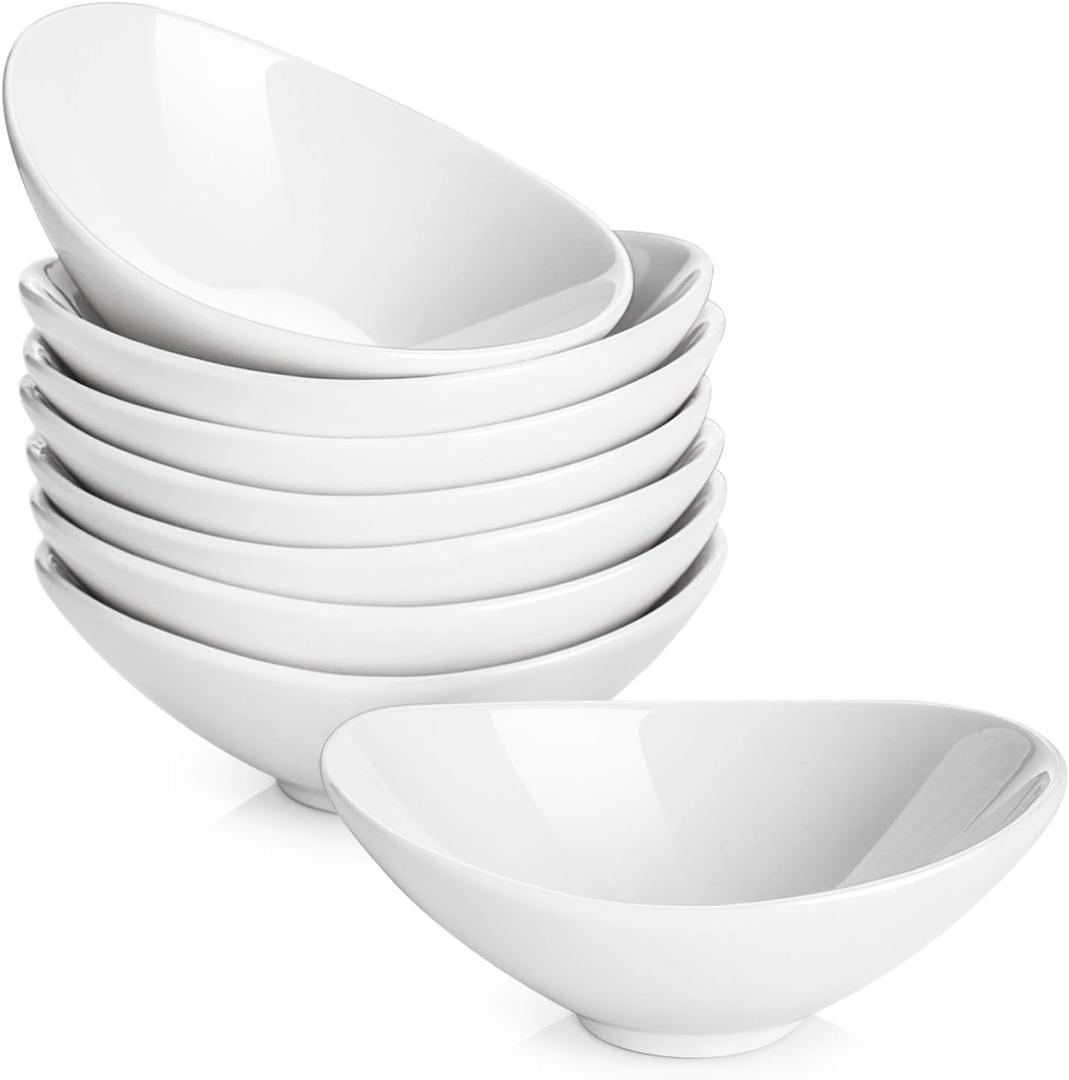 DOWAN Ceramic Dip Bowls, 3oz. 8 Pack Dipping Bowl, Mini Serving Bowls for Side Dishes, Sushi Soy Sauce Dish, Gravy Boat Porcelain Dipping Sauce Cups for BBQ and Party Dinner, Soft White