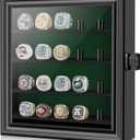 Championship Ring Display Case, Lockable Baseball Ring Holder with 20 Posts, Wooden Shadow Box Wall Mount for Multiple Rings