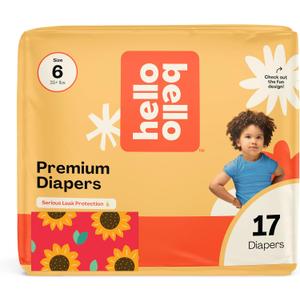 Hello Bello Diapers, Size 6 (35 lbs) Flower Child, 17 Count of Premium Disposable Baby Diapers, Hypoallergenic with Soft, Cloth-Like Feel