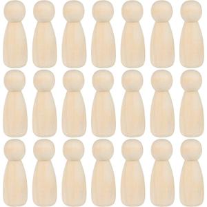JAPCHET 50 Pack 3-1/2 Inch Wood Peg Dolls, Unfinished Wooden Jumbo Peg People Wood Doll Bodies Figures for Painting, DIY Art Craft Projects, Home Decor