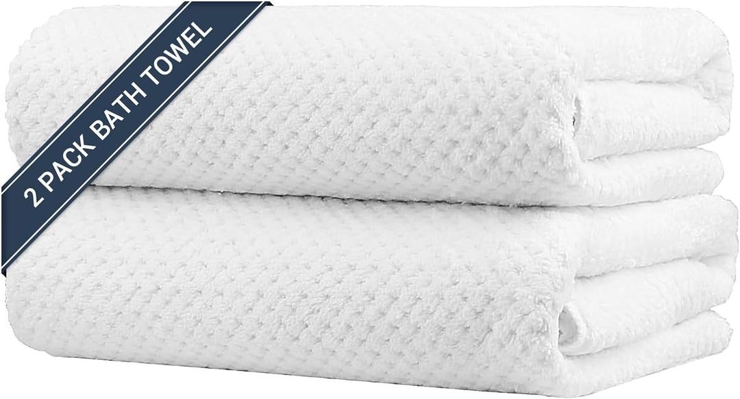 HOMEXCEL Bath Towels Pack of 2, (27 x 54 Inches) Microfiber Ultra Soft Highly Absorbent Bath Towel Set, Lightweight and Quick Drying Towels for Body, Sport, Yoga, SPA, Fitness, White