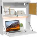 ARTETHYS Wall Mounted Desk with LED Light Multifunctional Fold Down Laptop Computer Table Writing Workstation with Storage Compartments Space Saving for Home Office