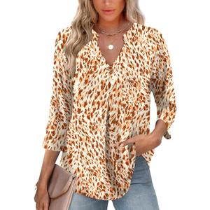 LOMON 3/4 Length Sleeve Womens Tops V-Neck Blouses Dressy Casual Flowy Shirts Business Tunic to Wear with Leggings S-3XL (XL)