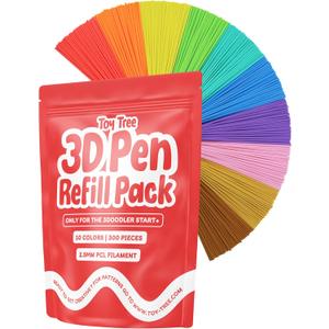 Toy Tree 300 Piece 3D Pen Refill Pack | Compatible with The 3Doodler Start+ Only | 10 Tropical Colors of Safe Low Temperature PCL Filament 2.5mm Thick | Not Compatible with Other 3D Pens